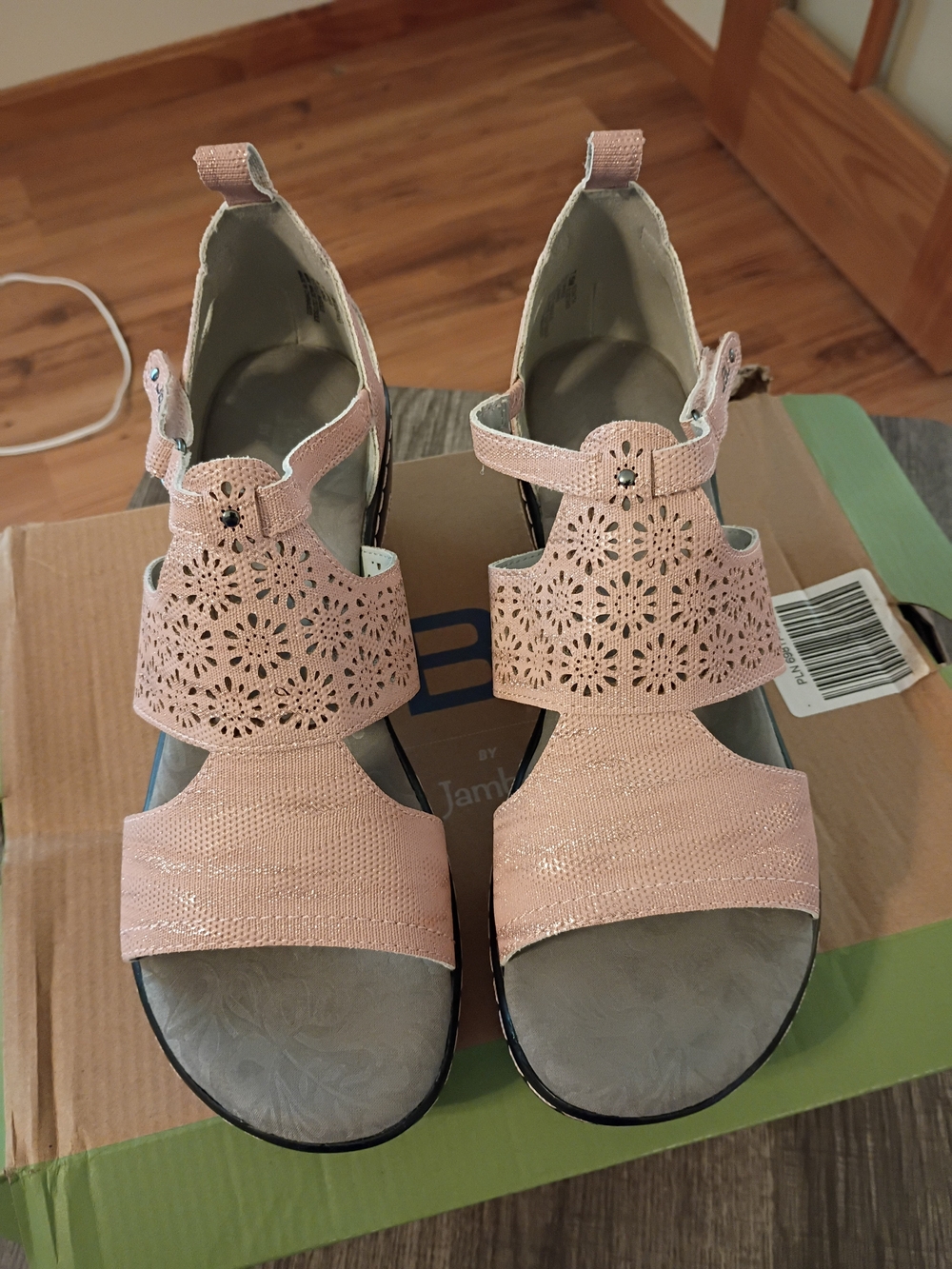 JBU Blush Pink Laser-Cut Floral Sandals